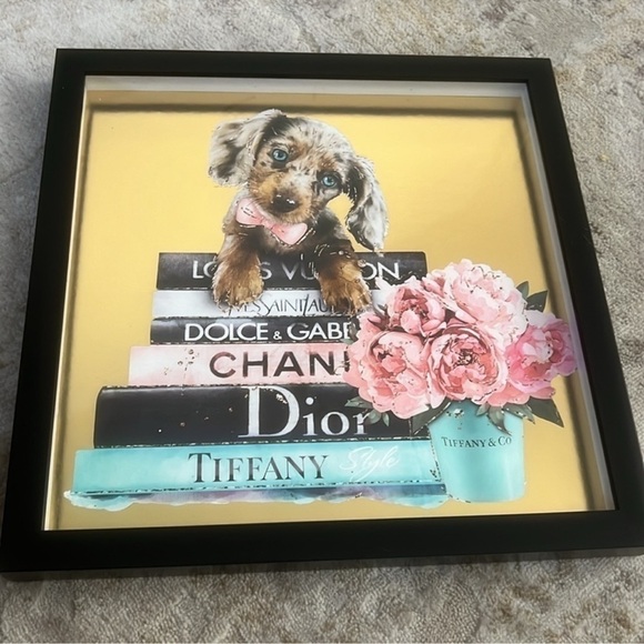 Oliver Gal Dachshund Shadow Box Fashion Tiffany Blue Book Office Floral Coco Dog - Picture 7 of 8